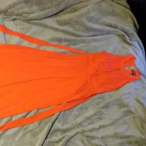 Red floor length halter dress